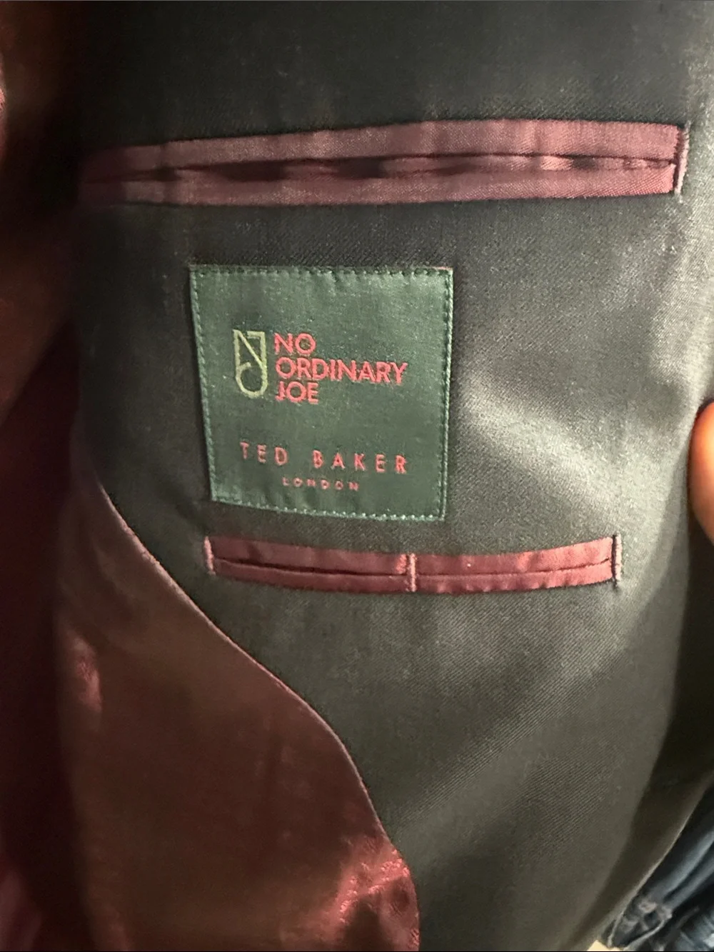 Ted Baker Black Sport Coat with Burgundy Lining